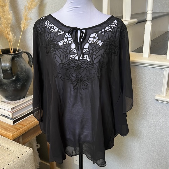 BCBGMaxAzria Tops - Bcbgmaxazria Black Sheer Poncho Top